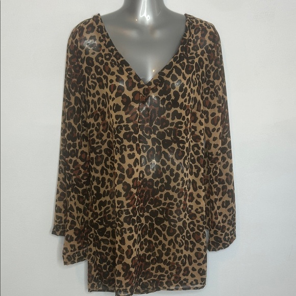Show Me Your MuMu Leopard Print V-Neck Sheer Tunic - Picture 7 of 8